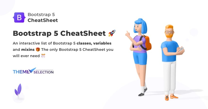 Image showing what features this Bootstrap 5 cheat sheet has.