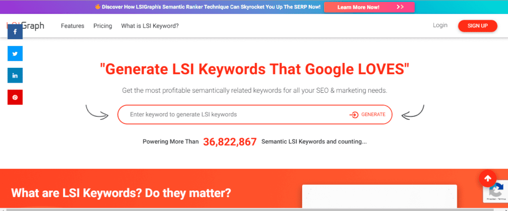 Screen shot of main page of LSI graph, one free SEO tool