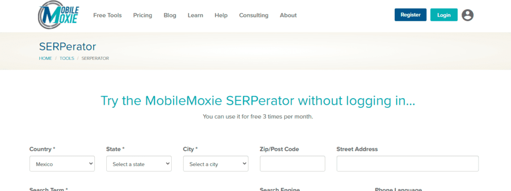 SERPerator's main page