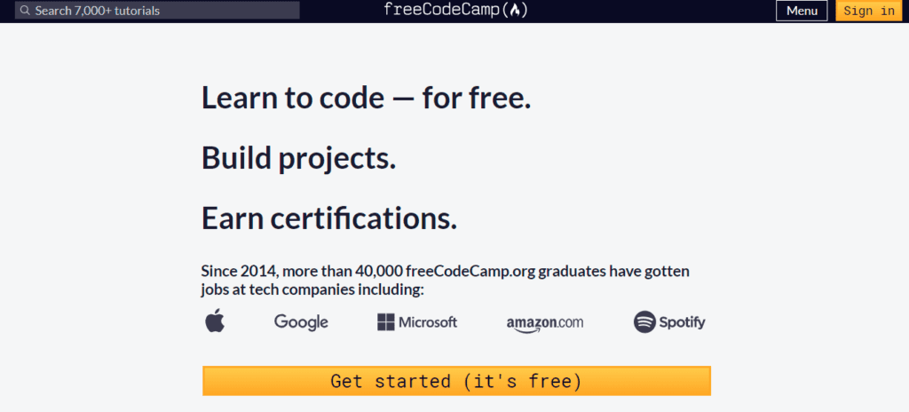 Free code camp main page